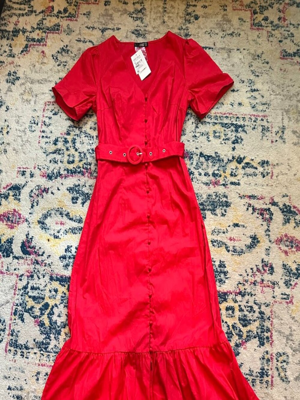 NWT Quiz Bright Red Tiered Hem Maxi Dress with Removable Belt - 4